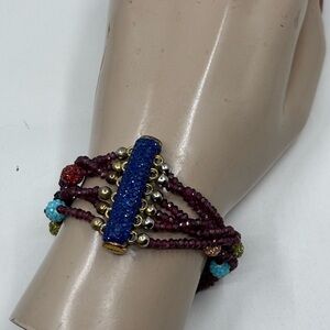 Garnet & SapphireLike Crystal Beaded Strand Bracelet With a Slide Clasp
